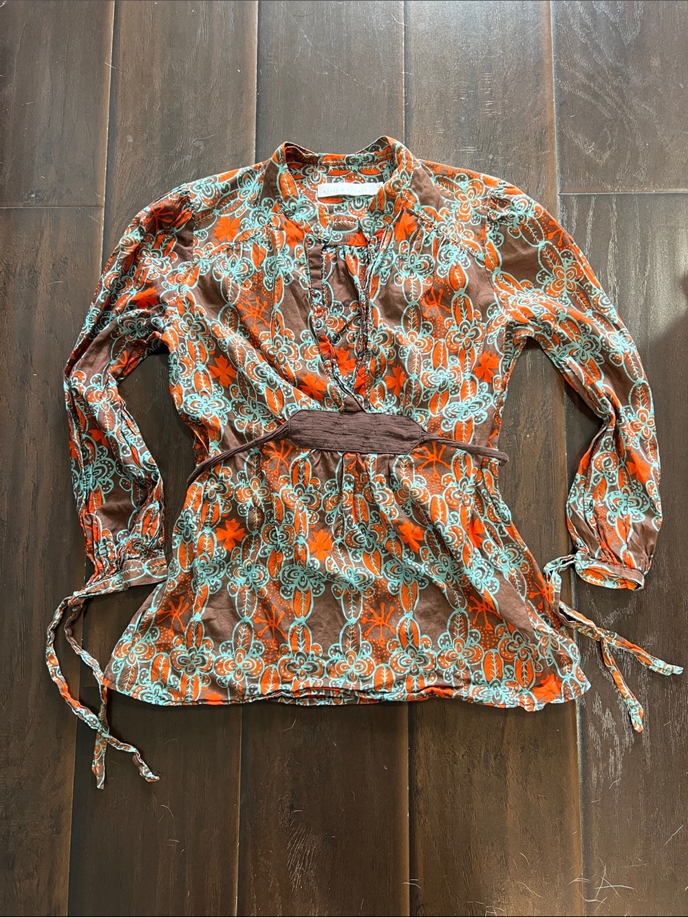 Alice and Trixie Brown and Orange Boho Top, size Small